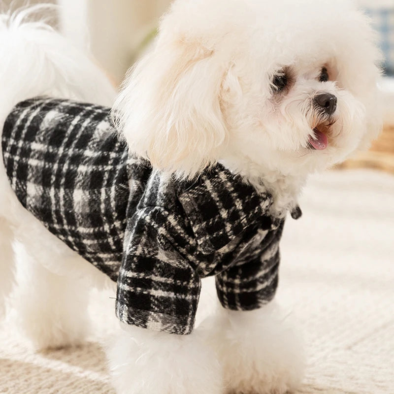 Luxury Dog Clothes Thickened Autumn Winter Warm Pet Dog Dress Puppy Shirt Striped Plaid Dog Costume Chihuahua Bichon Dog Coat