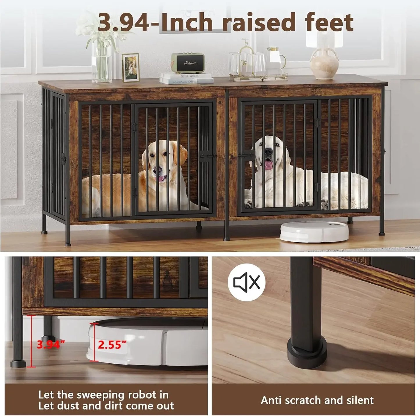 78 Inch Dog Cage Furniture for 2 Dogs, Extra Large Double Dog Crate Furniture Large Breed,Furniture TV Stand,  Divider