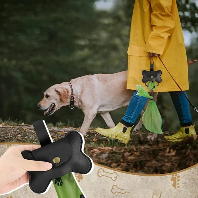 Stylish Dog Poop Pickup Bag Dispenser with Leash Clip Portable Leather Puppy Dogs Poop Bag Holder Outdoor Walking Pet Supplies