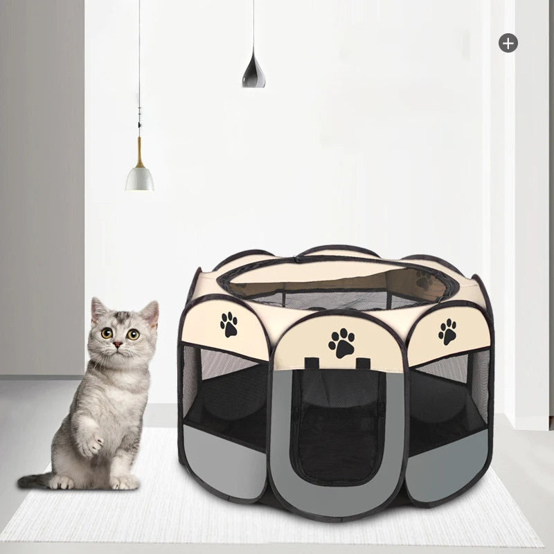 1pc Pet Octagonal Cage Fence Pet Tent Scratch Resistant Oxford Cloth Foldable Cat And Dog Bed All Year Round Universal