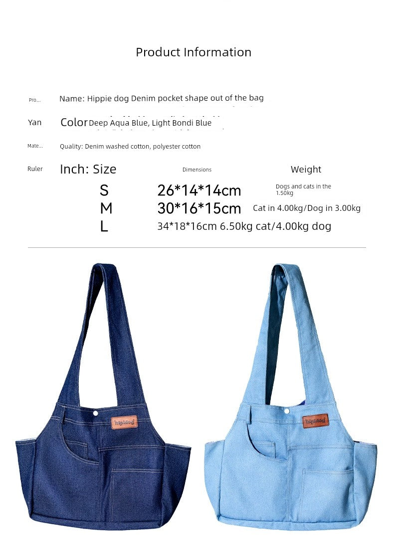 Portable Shoulder Crossbody Large Capacity Denim Canvas Dog Bag