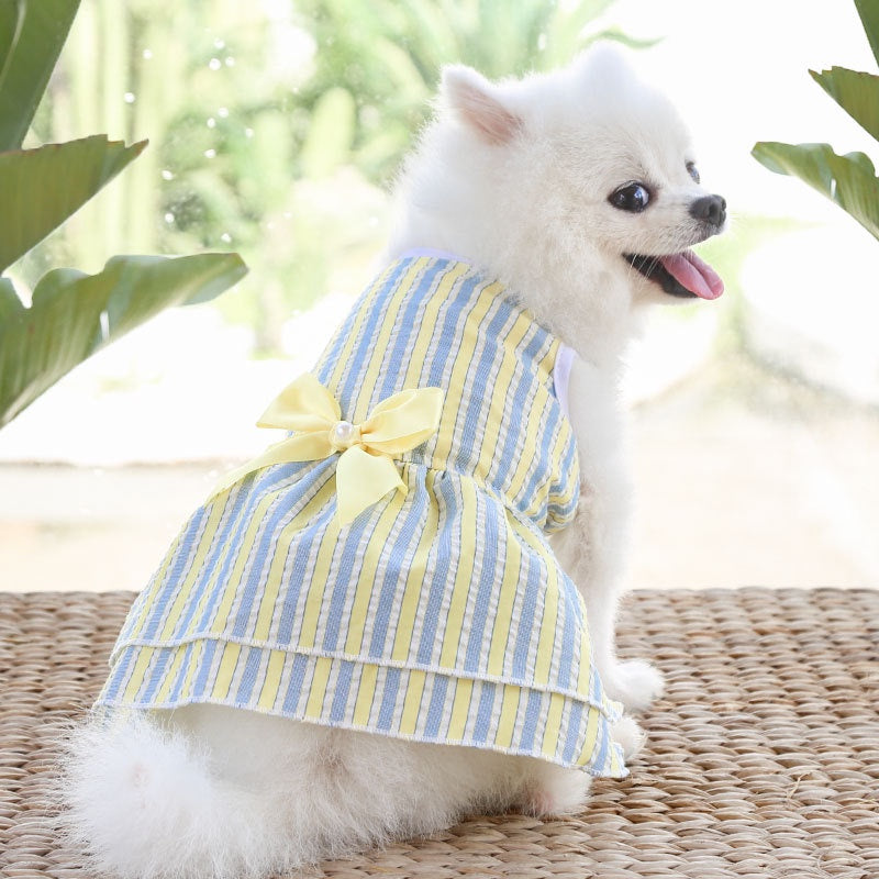 Puppy vertical striped butterfly skirt summer Pet dog skirt princess dog wedding dress cat skirt Shih Tzu dog clothes