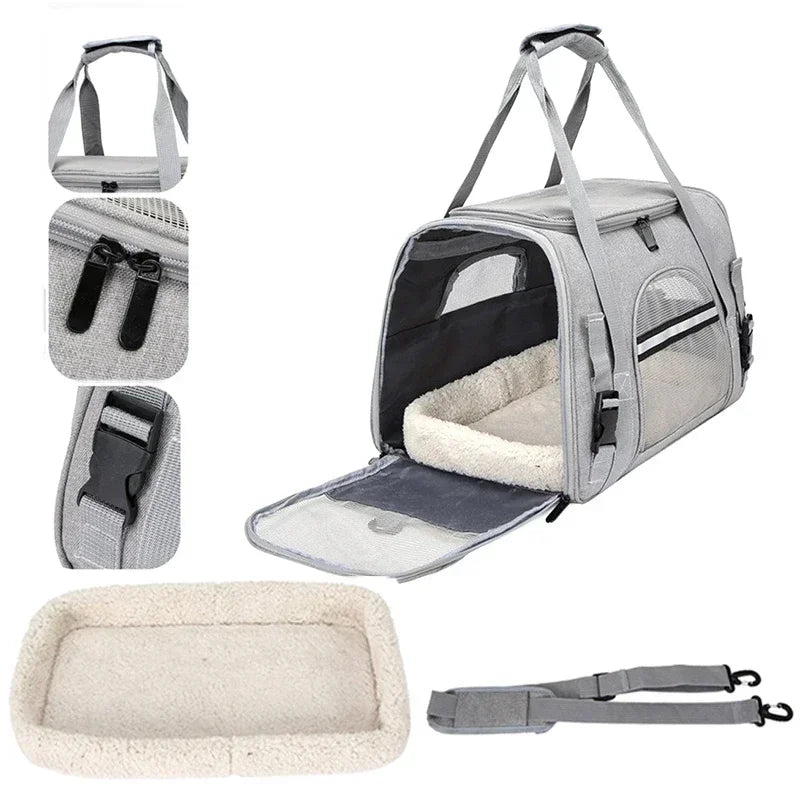 Sac de transport pour chien avec coussin en coton épais, sac à dos d'aviation pour animaux de compagnie, sac de voyage portable anti-étouffement, sac pour chien en maille pour l'extérieur