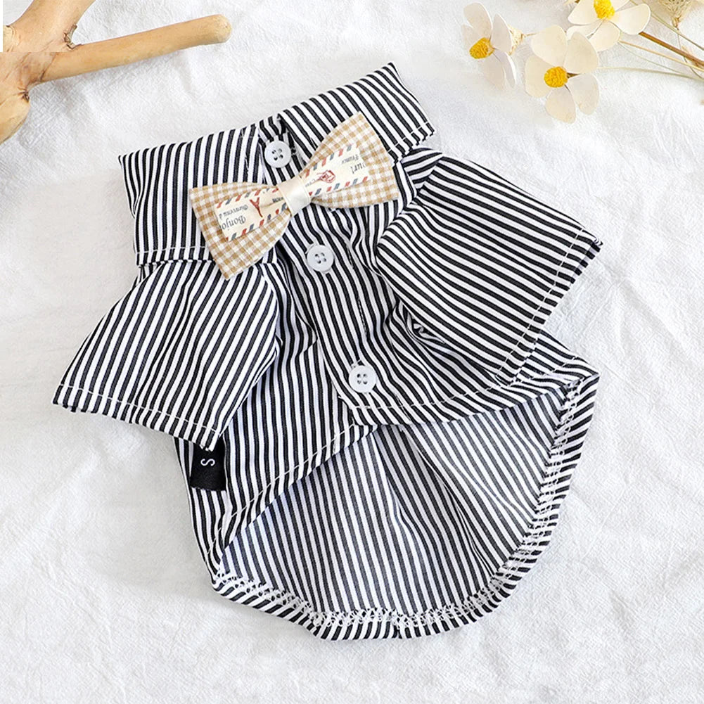 Pet Dog Clothes Bowknot Striped Shirts for Dogs Clothing Cat Small Thin Summer Blue Fashion Boy Girl Chihuahua Pet Products