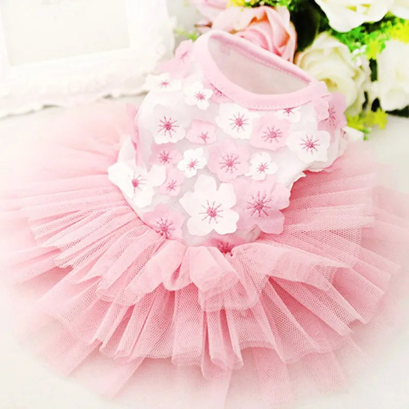 Dog Summer Dress Lace Chiffon Dress for Small Dogs Cat Lovely Floral Dress Pet Party Birthday Skirt Costumes Dog Wedding Dress