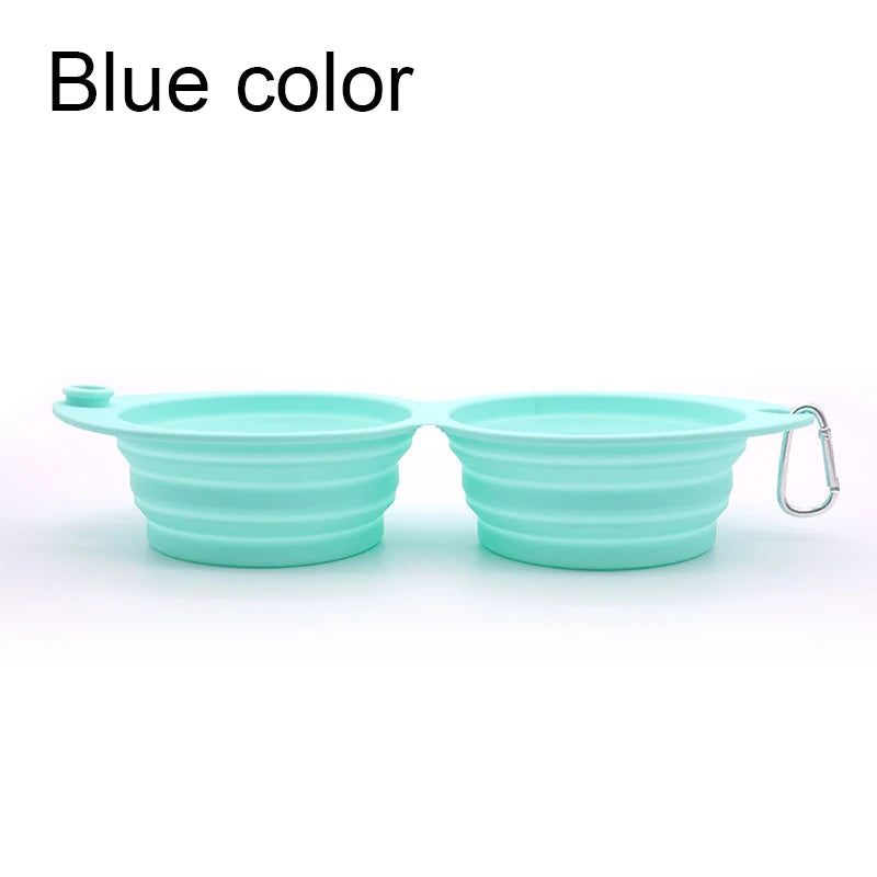 Foldable Dog Bowl Silicone Double Bowl Collapsible Dog Food Bowl Water Outdoor Pet Travel Drinking Bowl for Dogs Feeder Dish