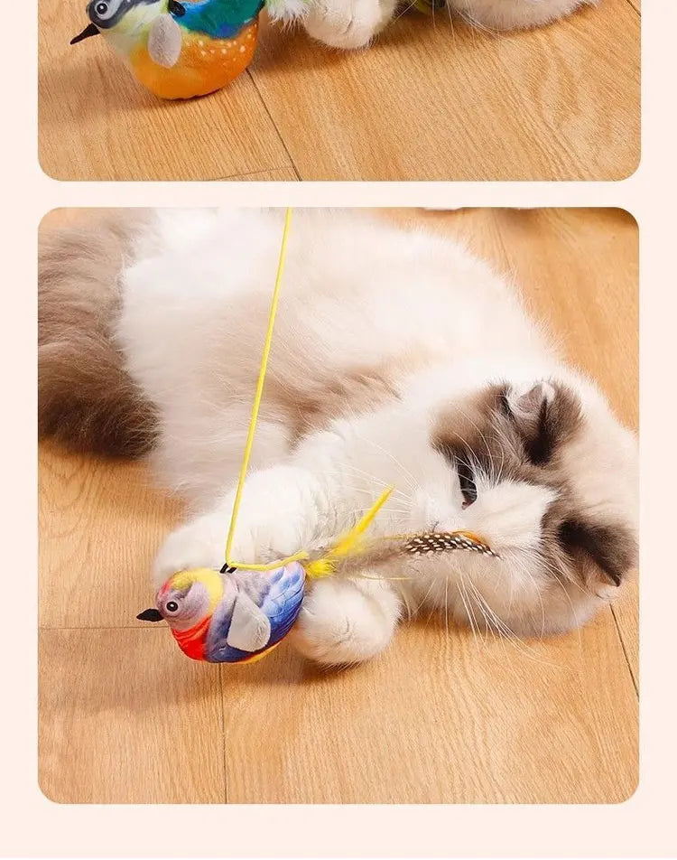 Pet Cat Toys Flying Bird Cat Toy Flapping Wings Sparrow Catnip Toys Vivid Chirping Simulation Bird Interactive Cat Toy