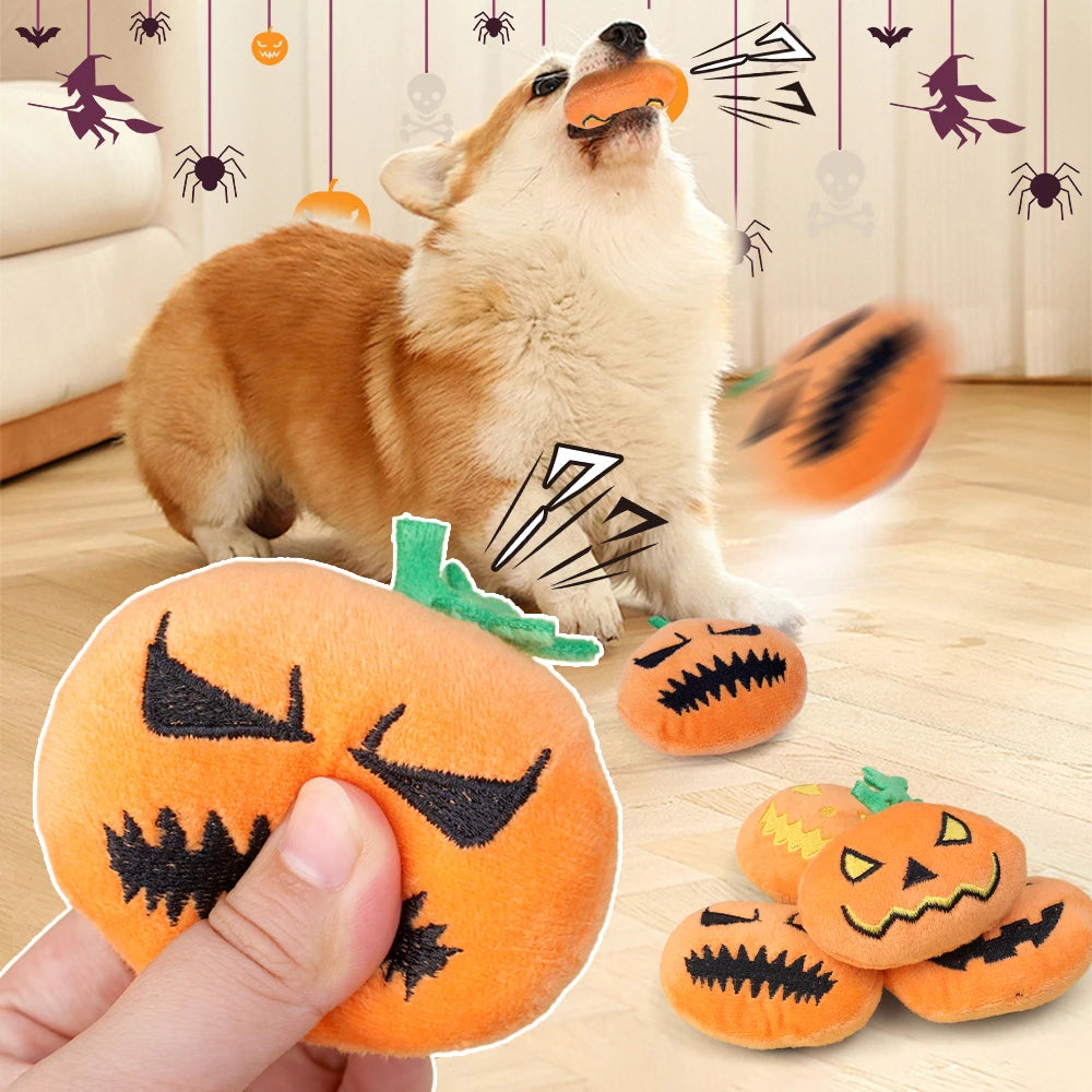 Halloween Dog Toy Funny Pumpkin Ghost Face Pet Biting Toys Soft Plush Cat Tooth Grinding Ball Can Make Sounds Dog Training Toys