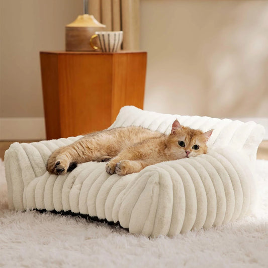 Bedsure Cute Cat Couch For Pets - Fluffy Cat Sofa With Premium Soft Corduroy Fleece Fuzzy Cat Couch Bed With Cover Supportive Ca