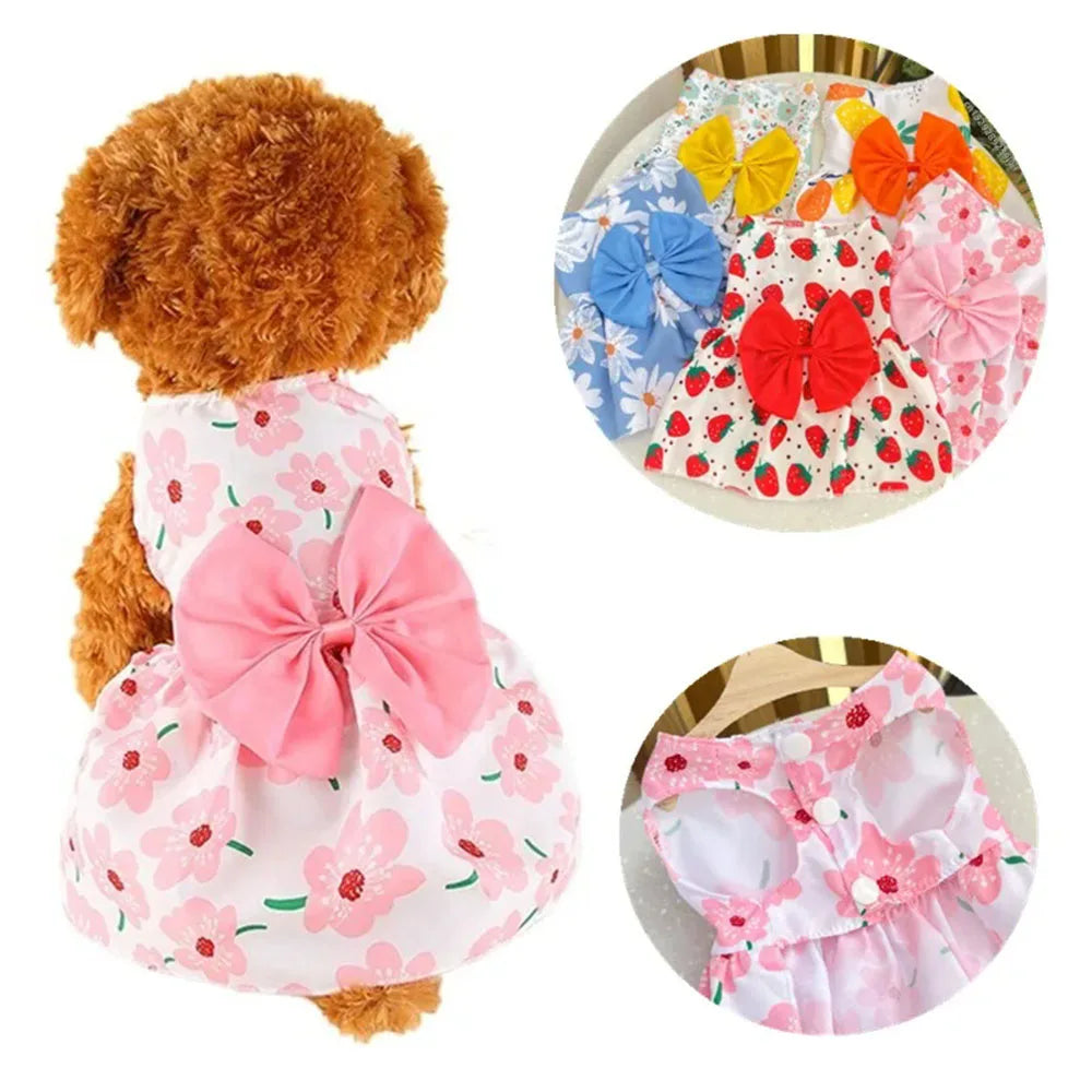 Summer Dog Princess Dress Kitten Pet Skirt Cute Printed Bow Lace Dog Dresses for Small Medium Puppies Poodle Chihuahua Apparel