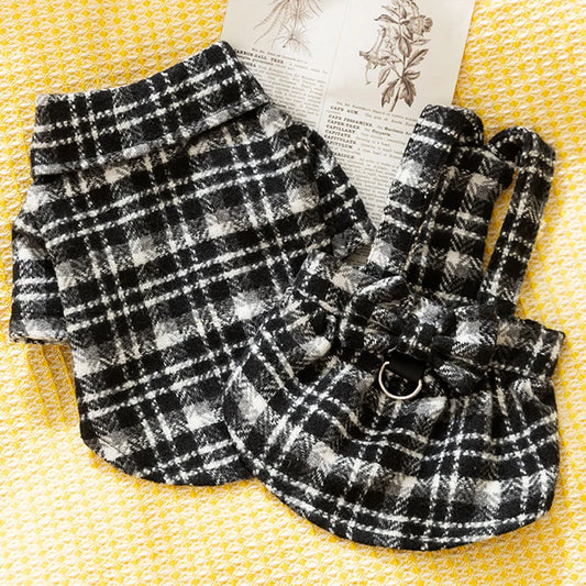 Luxury Dog Clothes Thickened Autumn Winter Warm Pet Dog Dress Puppy Shirt Striped Plaid Dog Costume Chihuahua Bichon Dog Coat