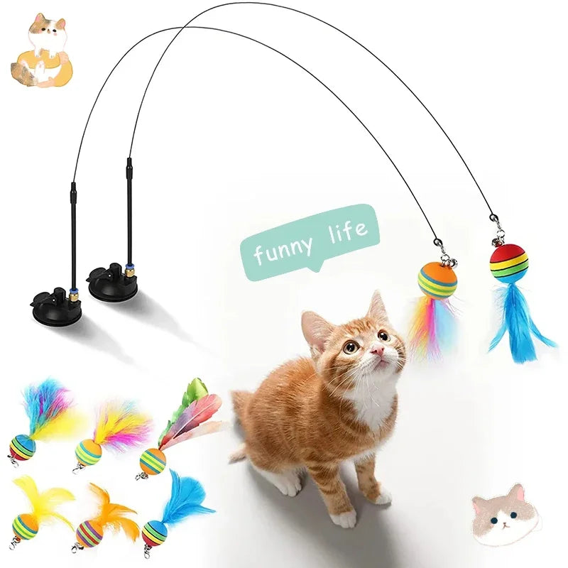 Interactive Cat Toy Funny Feather Bird with Bell Cat Stick Toy for Kitten Playing Teaser Wand Toy Cat Supplies