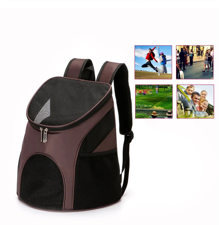 Pet Backpack Portable Foldable Dog and Cat Outdoor Travel Carrier Double Shoulder with Zipper Breathable Mesh Bag