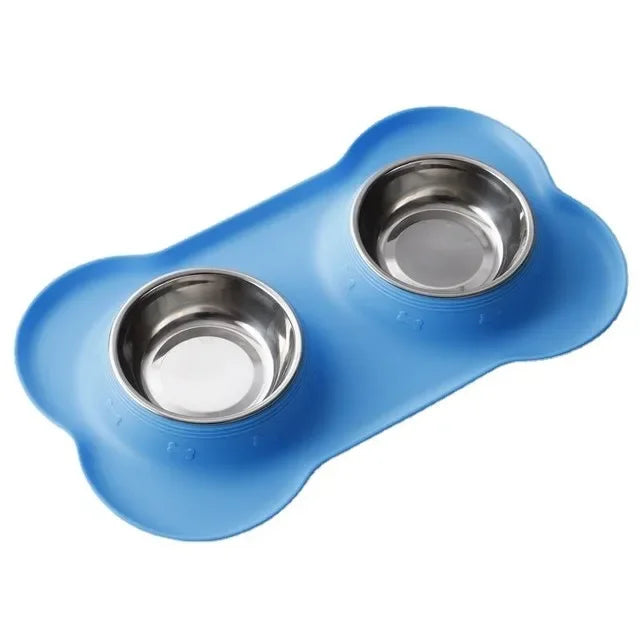 Antislip Double Dog Bowl with Silicone Mat Durable Stainless Steel Water Food Feeder Water Bottle  Dog Water Bottle Pet Supplies