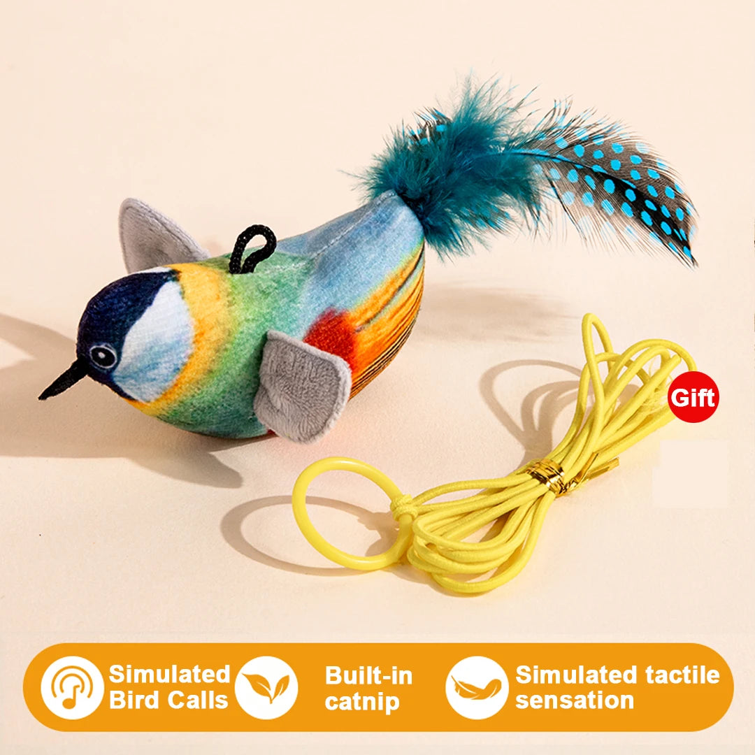 Pet Cat Toys Flying Bird Cat Toy Flapping Wings Sparrow Catnip Toys Vivid Chirping Simulation Bird Interactive Cat Toy