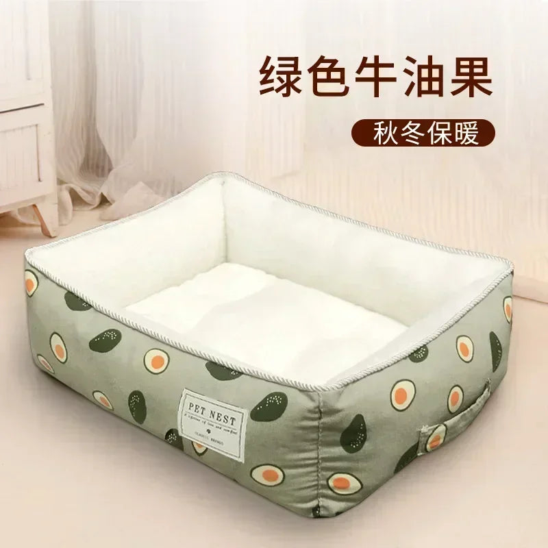 Plaid Printing Soft Removable&Washable Dog Bed Fabric Skin-Friendly Cotton&Linen Breathable Pet Sofa Square Cat Litte Dog Bed