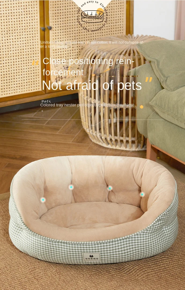 Autumn and Winter New Kennel Four Seasons Universal Plaid Colorblock Teddy Small Dog Bed Sofa Cat Nest Pet Supplies Accessories