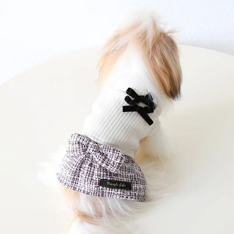 Pet Autumn and Winter Knitted Patchwork Coarse Woolen Dress New Woolen Dress Dog and Cat Clothing Puppy Clothes for Small Dogs