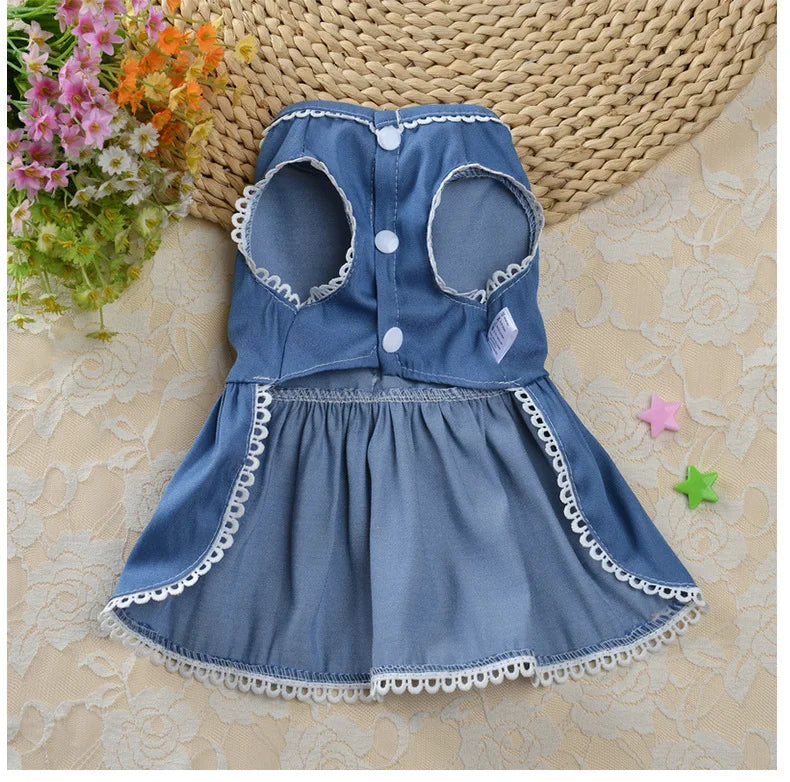 Denim Princess Skirt Comfortable Dog Dress Jeans Lace Pet Dresses for Summer Wear Elegant Bowknot Puppy Clothes Robe Pour Chien