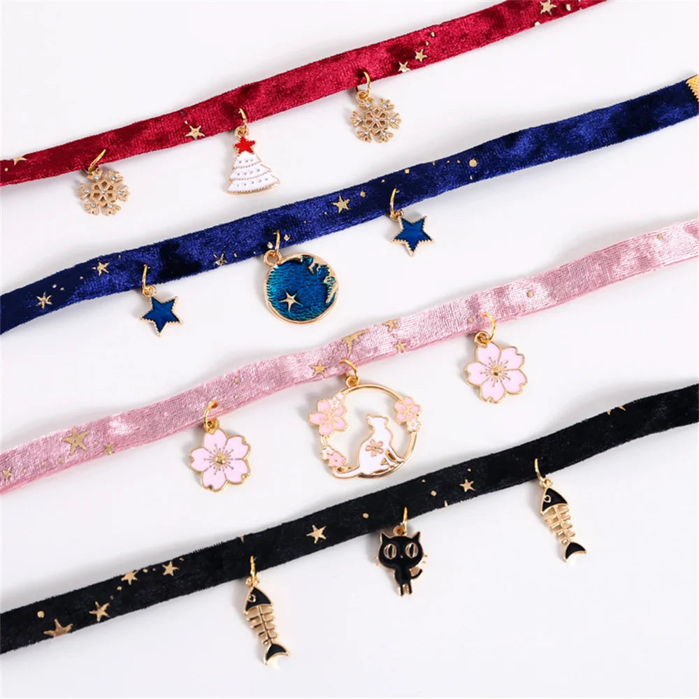 Multicolor Cat Collar Pet Collar Kitten Dog Tie Adjustable Neck Strap Cute Moon Star Puppy Cat Necklace Pets Accessories