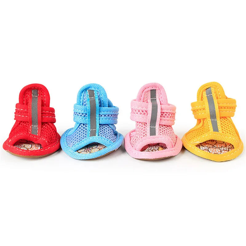 4PCS/set Pink Non-slip Summer Dog Shoes Breathable Sandals for Small Dogs Pet Dog Socks Sneakers for Dogs Puppy Cat Shoes Boots