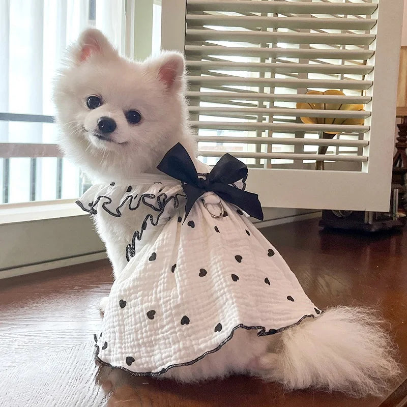 Thin Dog Cooling Dress, Puppy Summer Clothes, Bow, Heart Print, Pet Skirt, Kitten Dog Costume, Chihuahua, Bichon, Yorkie, Girls