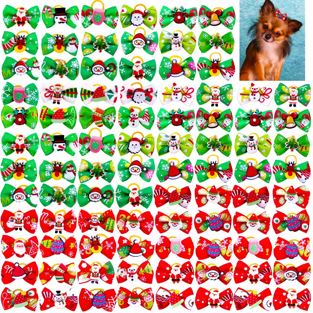 10/20/30Pcs Dog Hair Bows Pet Bows Christmas Grooming Plaid Dogs Bowkont With Rubber Band Small Dogs Party Hoilday Pet Supplies