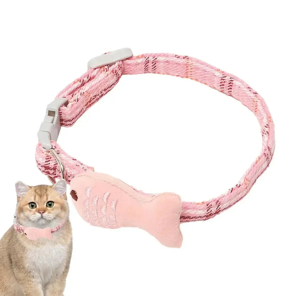 Adjustable Safety Pet Cat Collar with Fish Charm,soft Cotton Elastic Pet Safety and Comfort Cat Collar Kitten Accessories