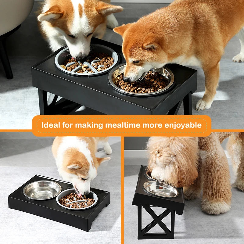 Elevated Dog Bowls 3 Adjustable Heights Dog Food Water Bowl with Slow Feeder Bowl  Dog Bowl For Pet Meal Mat Elevated Bowl Mat