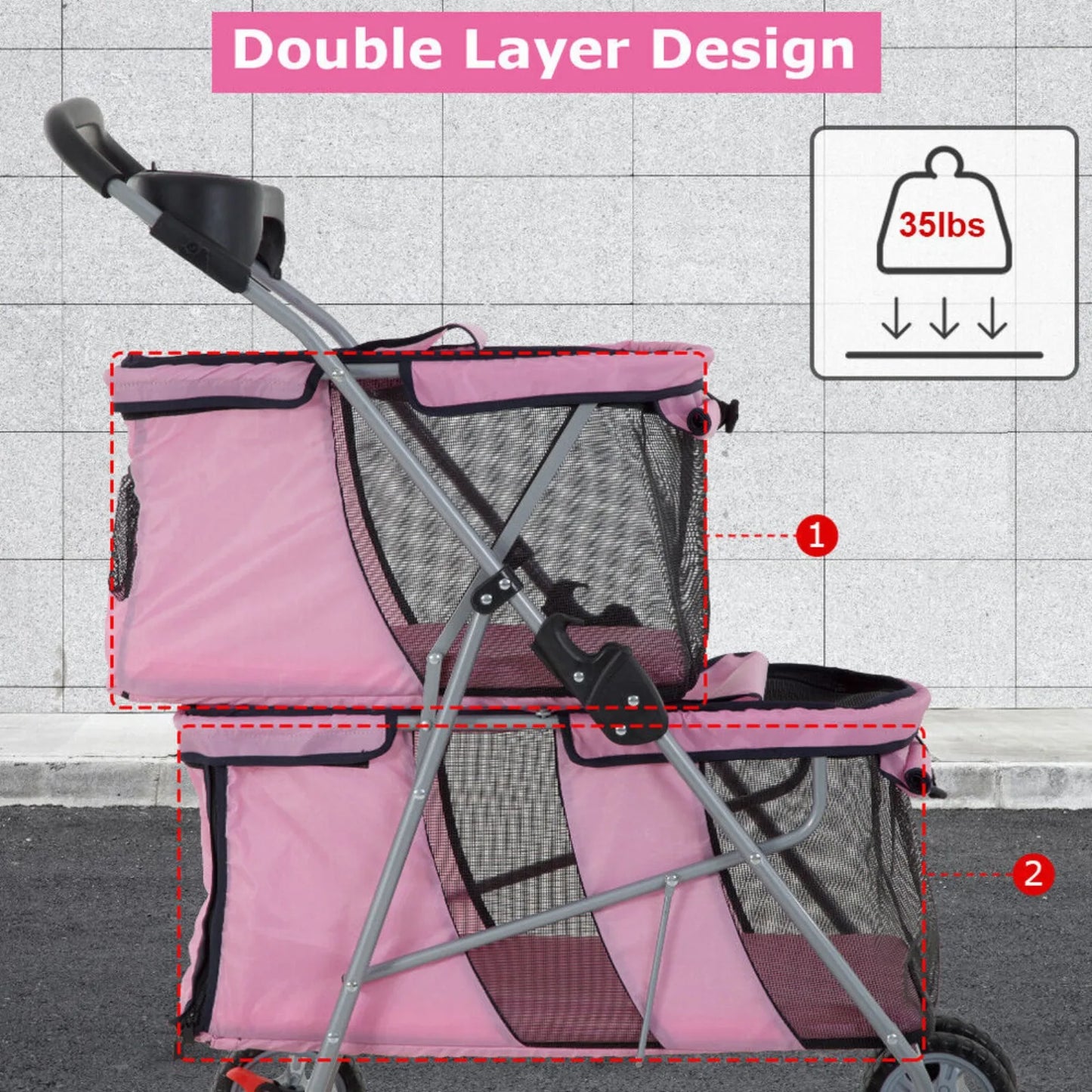 US Dog Stroller Cat Stroller Pet Carriers Bag Jogger Stroller for Small Medium Dogs