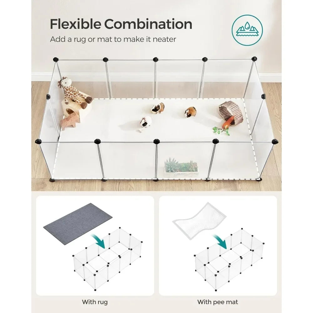 Pet Playpen with Floor, Small Animal Pen, Pet Fence Indoor, DIY Plastic Enclosure for Hamsters, Rabbits, Hedgehogs