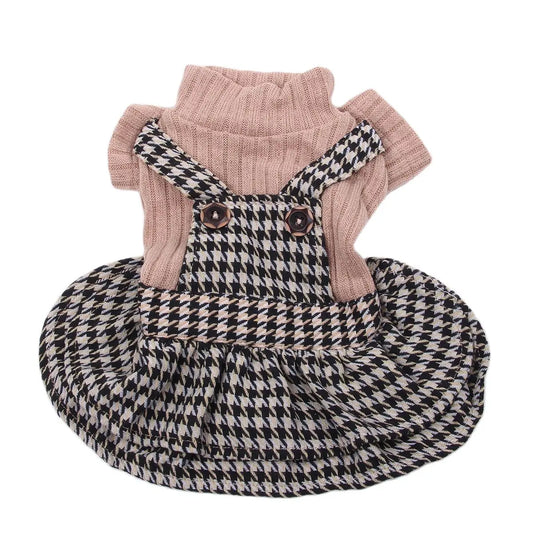 Boy/Girl Dog Cat Dress Sweater Strap Houndstooth Design Pet Hoodie Autumn/Winter Clothing Apparel For Dogs Cats