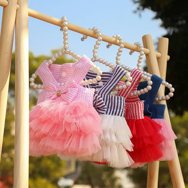 Dog Clothing Cat Clothing Pet Supplies Striped Suspender Mesh Skirt Dress Small and Medium-sized Dog Clothes for Pets