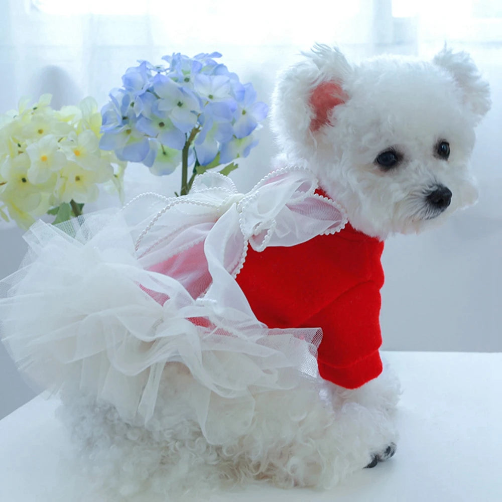 Lovely Princess Puppy Dresses Warm Pet Dog Dresses for Small Dogs Winter Puppy Cat Dress Skirt Chihuahua Yorkie Clothes