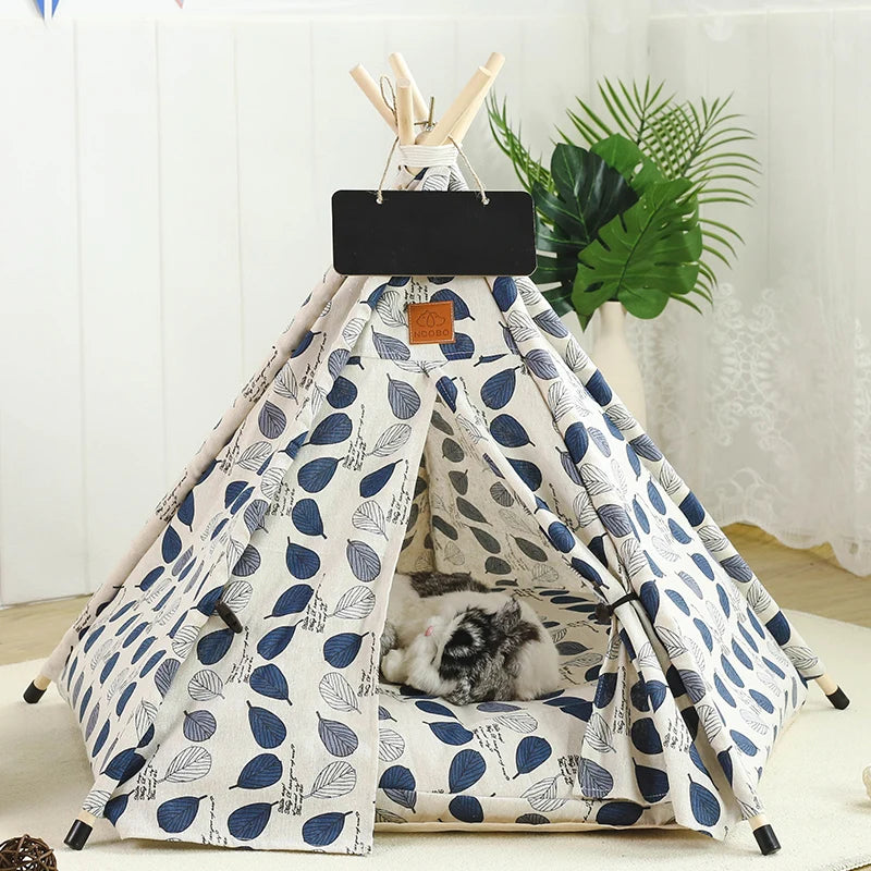 Tente pour animaux de compagnie, lit pour chien, portable, amovible, lavable, tipi, chiot, chat, intérieur et extérieur, niche avec coussin et tableau noir