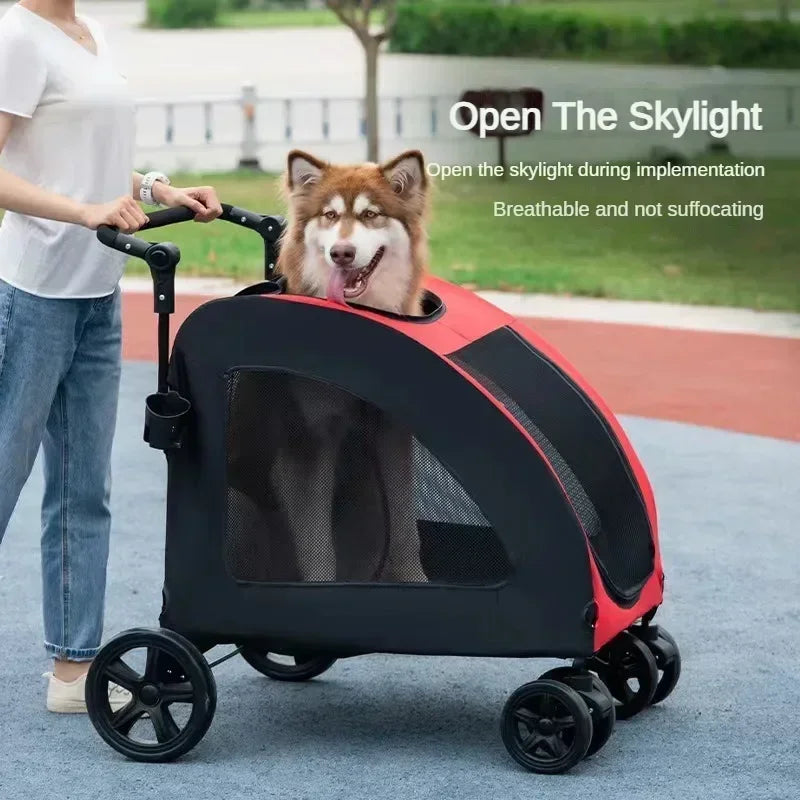 Foldable Large Dog Pet Stroller Large Space Breathable Mesh Dog and Cat Stroller for 50KG Large Dog Walking Transport Car