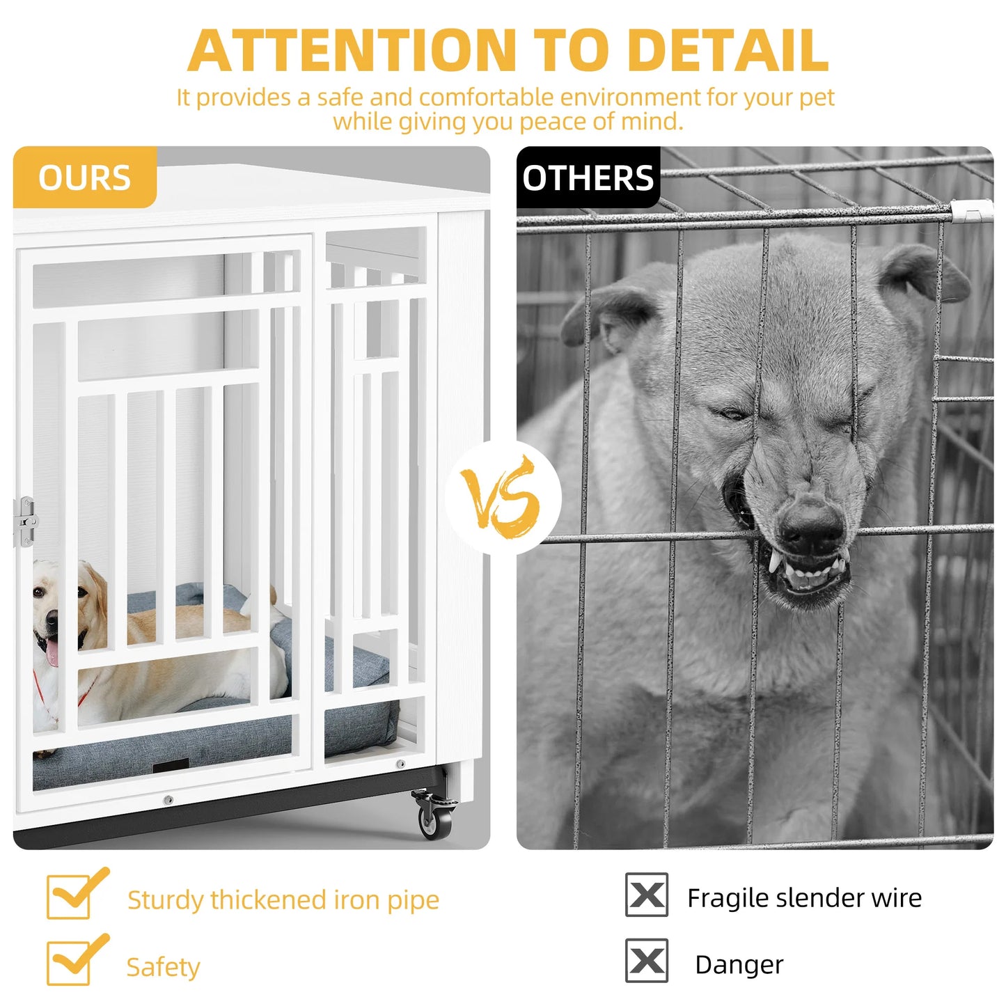 38'' Dog Crate Cage Furniture Dog Kennel w/ Removable Tray for Small Medium Dog White