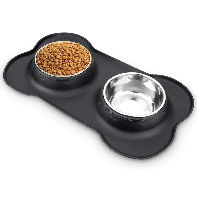 Antislip Double Dog Bowl with Silicone Mat Durable Stainless Steel Water Food Feeder Water Bottle  Dog Water Bottle Pet Supplies