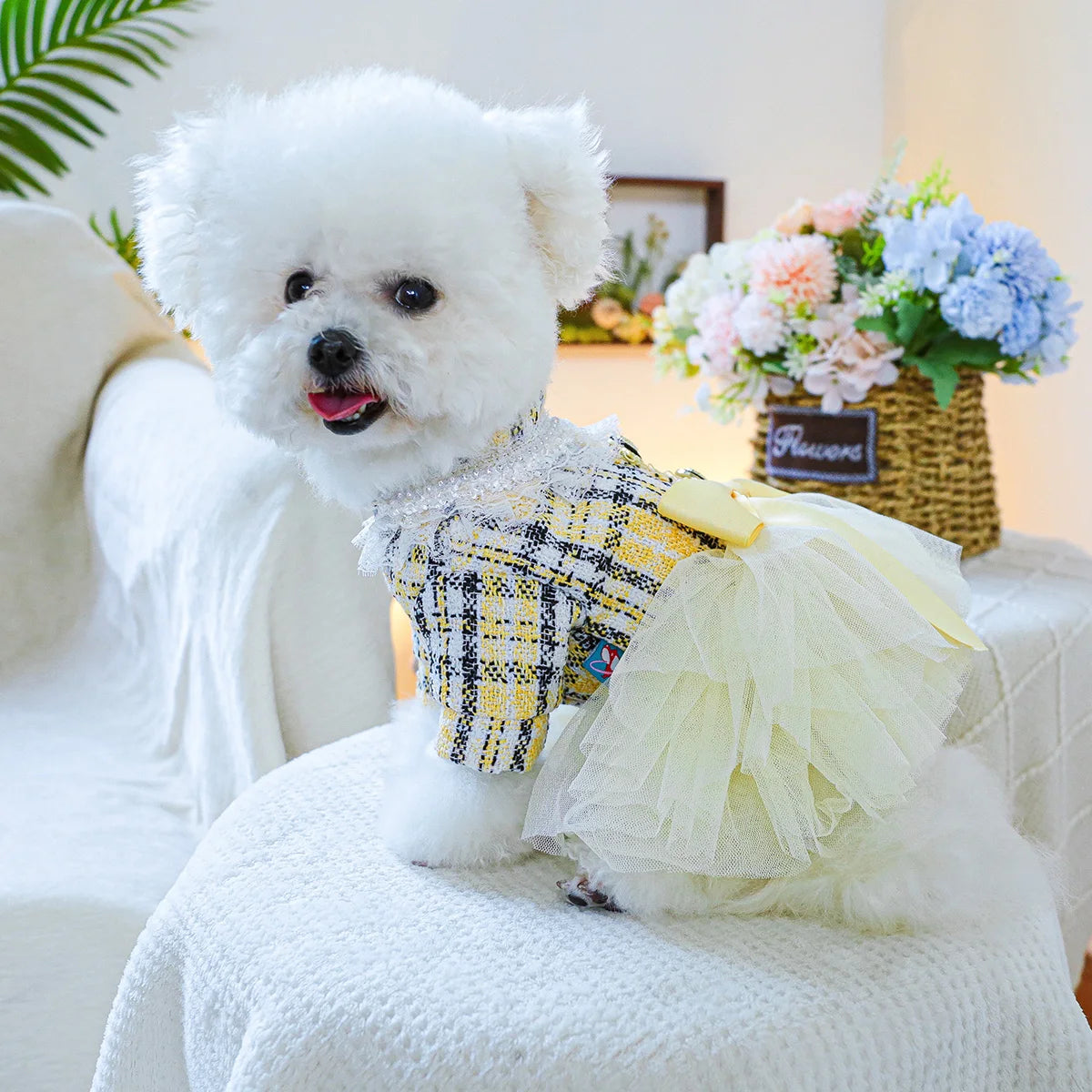 1PC pet clothing dog spring and autumn yellow charm princess wedding dress princess skirt suitable for small and medium dogs