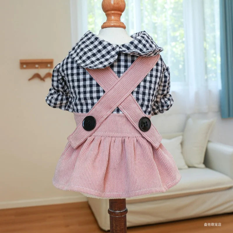 PETCIRCLE Dog Clothes Black Button Plaid Dress For Small Medium Dogs Cat Spring Summer Pet Clothing Dog Costume Supplies Skirt