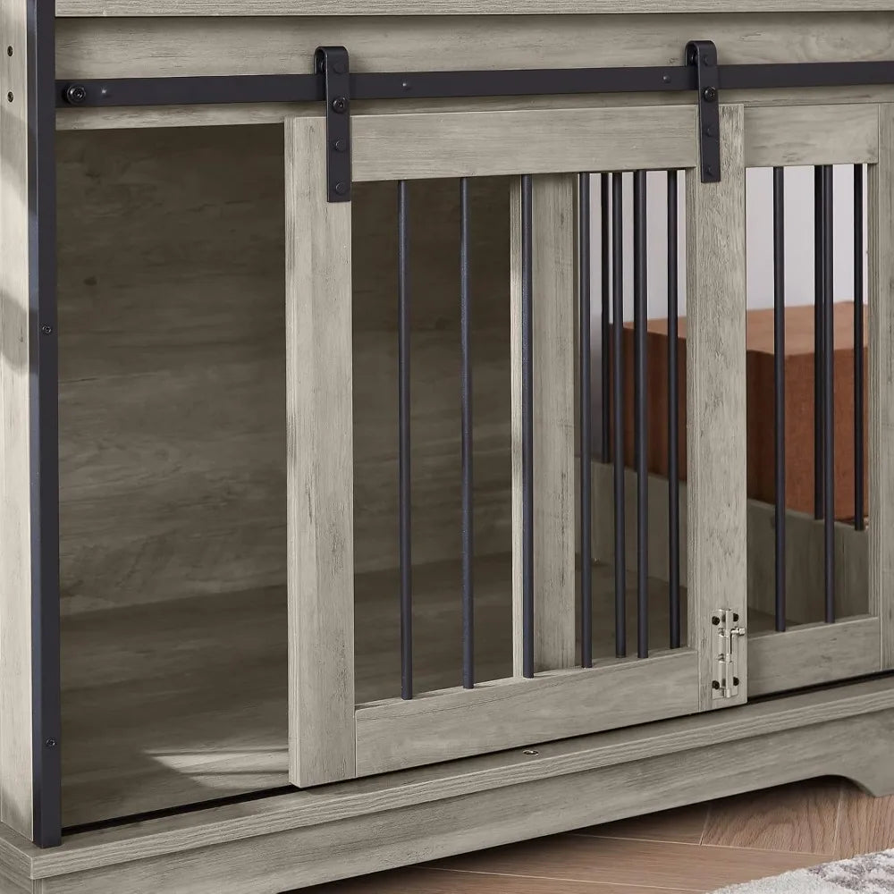 Dog Crate, Wooden Dog Kennel End Table with Drawer and Storage with Sliding Barn Door, Easy Installation, Dog Crate Indoor