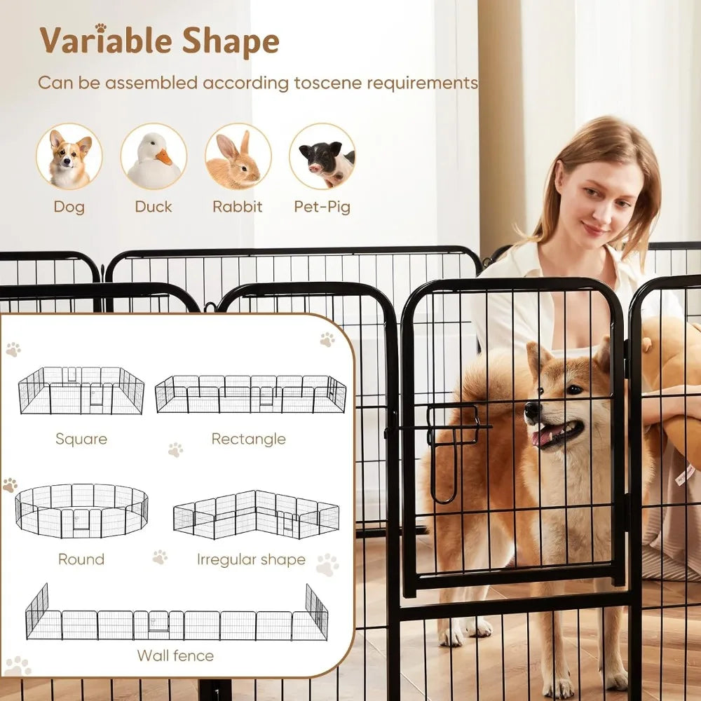 Dog Playpen Indoor Fence 16 Panel 24" Height Metal Exercise Pen with Door Small Puppy/Medium/Large Dogs Animal Pet