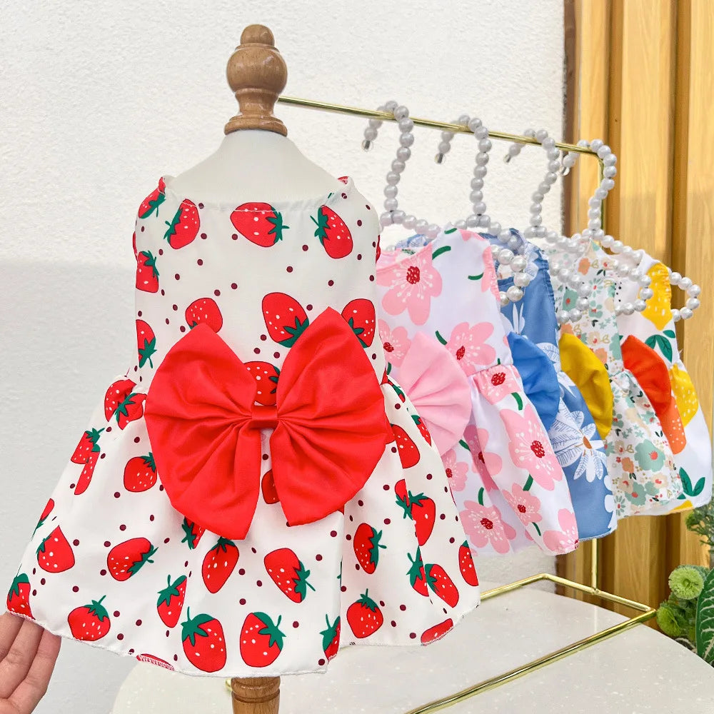 Summer Dog Princess Dress Kitten Pet Skirt Cute Printed Bow Lace Dog Dresses for Small Medium Puppies Poodle Chihuahua Apparel