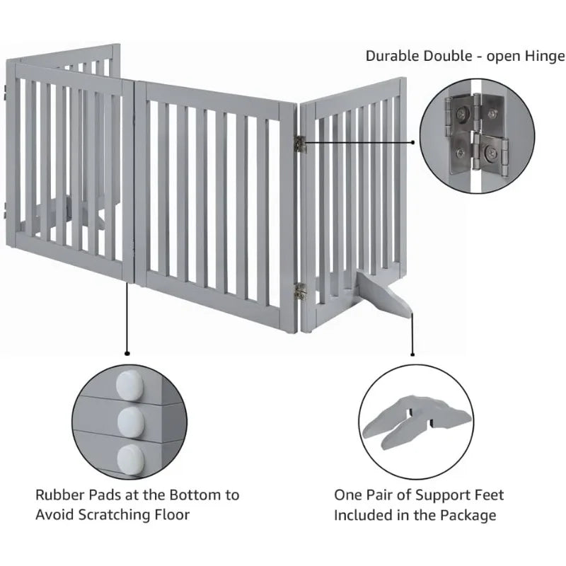 36”H Free Standing Pet Gate for Dog Cat Baby, Tall Wooden Dog Gates for Doorway, Stairs, Foldable Pet Fence for The House