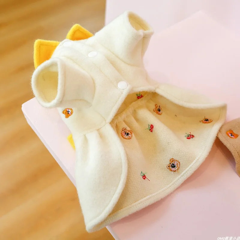 1PC Pet Clothing Cat Autumn/Winter Thickened Cheese Bear Princess Dress White Suitable for Small and Medium Dogs