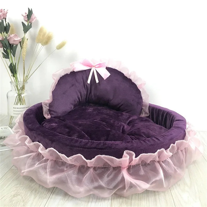 3D Fantasy Bow Lace Pet Bed for Dogs Romantic Detachable Oval Princess Pet Bed Dog Soft Sofa Nest Pet Wedding Furniture 1pc