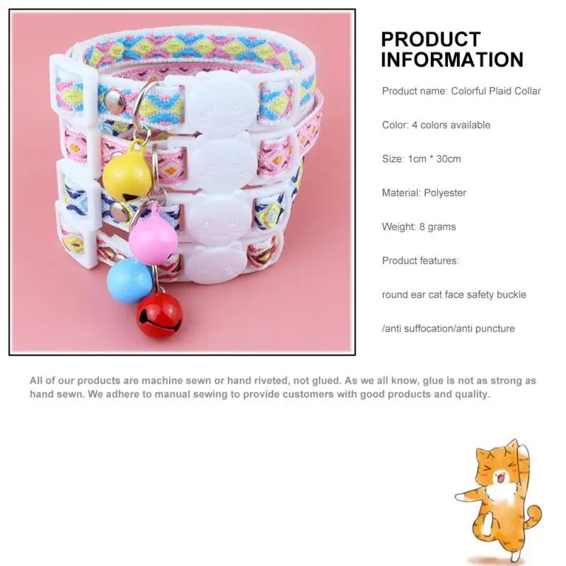 1PCS Pet Supplies Cat Collar Anti-choking Collar Cat Face Buckle Ethnic Jacquard Cat Collar with Bell Adjustable Safety Necklace