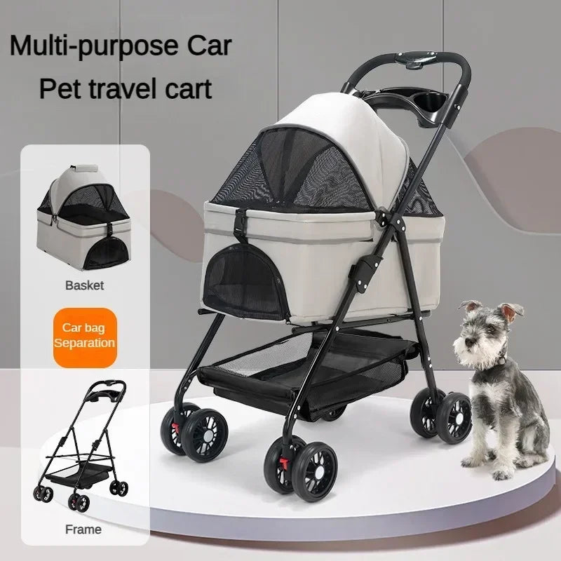 Puppy Stroller Small and Medium Pet Stroller Lightweight Pet Transporter Folding Outdoor Travel Breathable Cat Dog Stroller