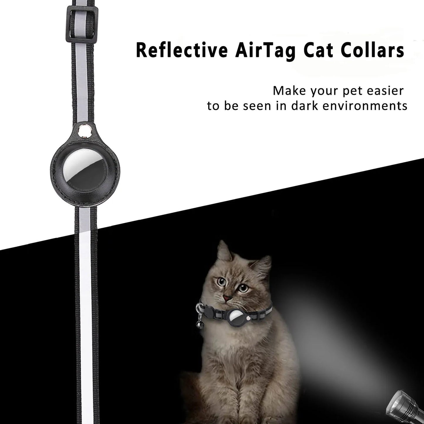 Porte-étiquette d'air pour chat, collier à bandes réfléchissantes détachables, collier réglable pour chaton, collier étanche pour chat, étui pour étiquette d'air pour animaux de compagnie