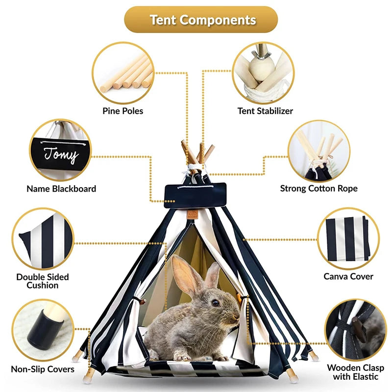 Tente pour animaux de compagnie, lit pour chien, portable, amovible, lavable, tipi, chiot, chat, intérieur et extérieur, niche avec coussin et tableau noir